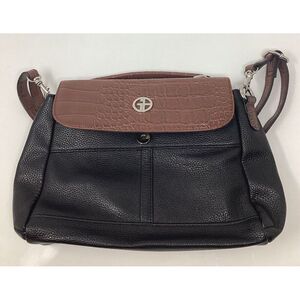 Giani Bernini Leather Shoulder Bag With Black Pebble And Brown Reptile Design